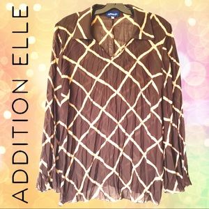 Addition Elle Stylish Brown & Beige V-Neck Blouse